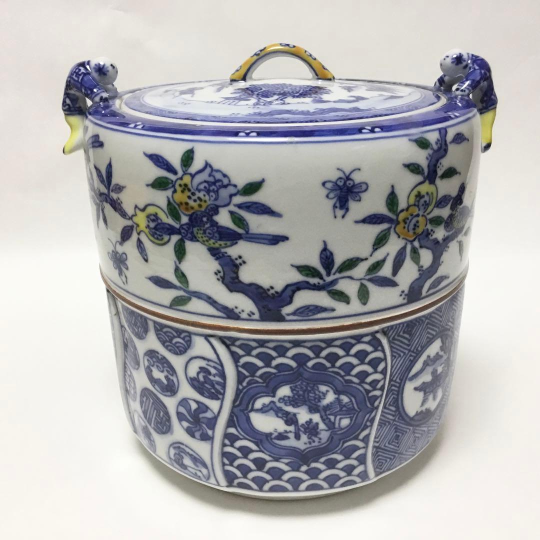 水指 色絵 花島 二閑人 幸風作 茶道具 古物品