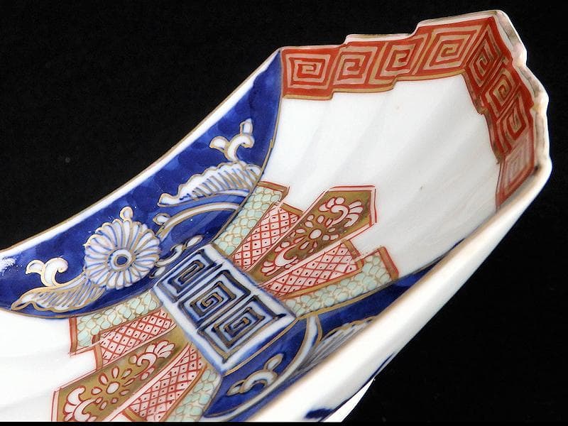 古伊万里　色絵　宝尽くし　熨斗型変形皿　２枚　E348AS-fbji