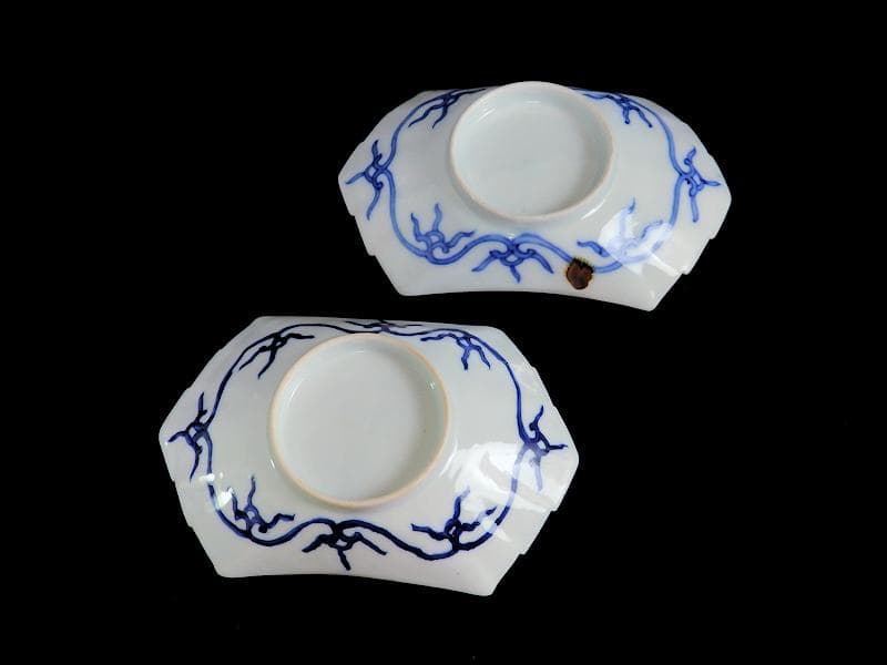 古伊万里　色絵　宝尽くし　熨斗型変形皿　２枚　E348AS-fbji