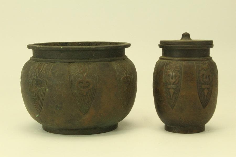 古銅 宣徳年製 香炉 火入 揃 二件(A630)