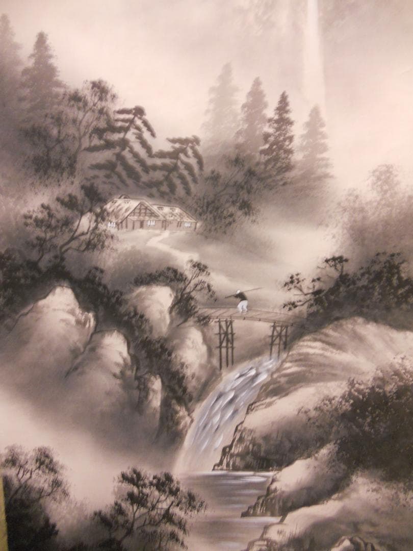 掛け軸 藤原 水墨山水 絹本 希少 軸装 茶道具 掛軸 美品 です。