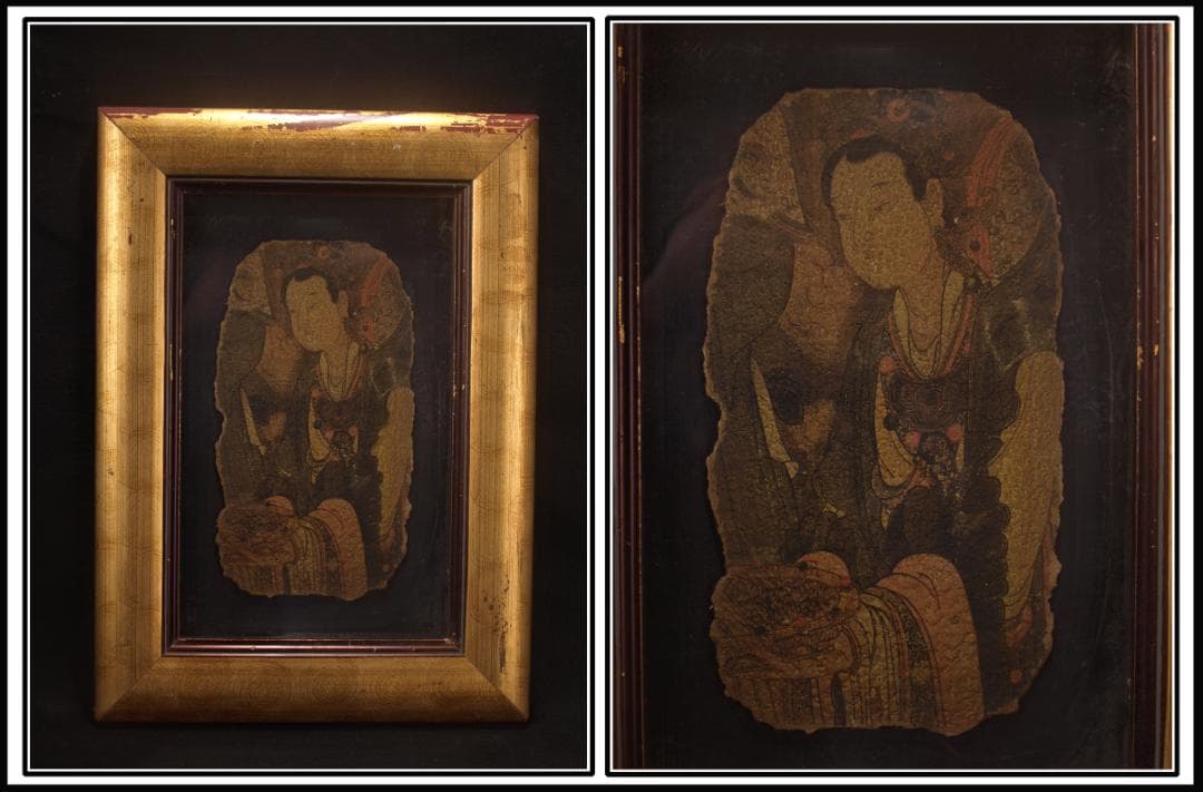 骨董市掘り出し品 中国唐時代　敦煌莫高窟壁画 彩絵　人物像 AK1793A1-3