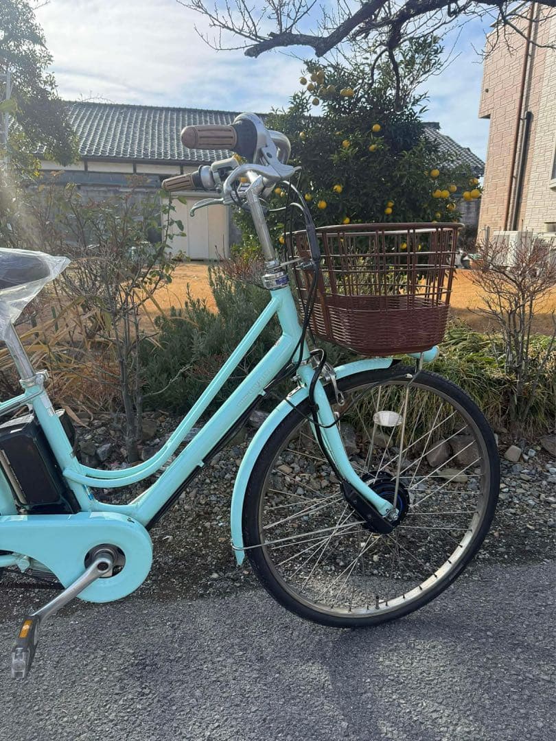 水色 シティサイクル 26インチ 前面バスケット付き