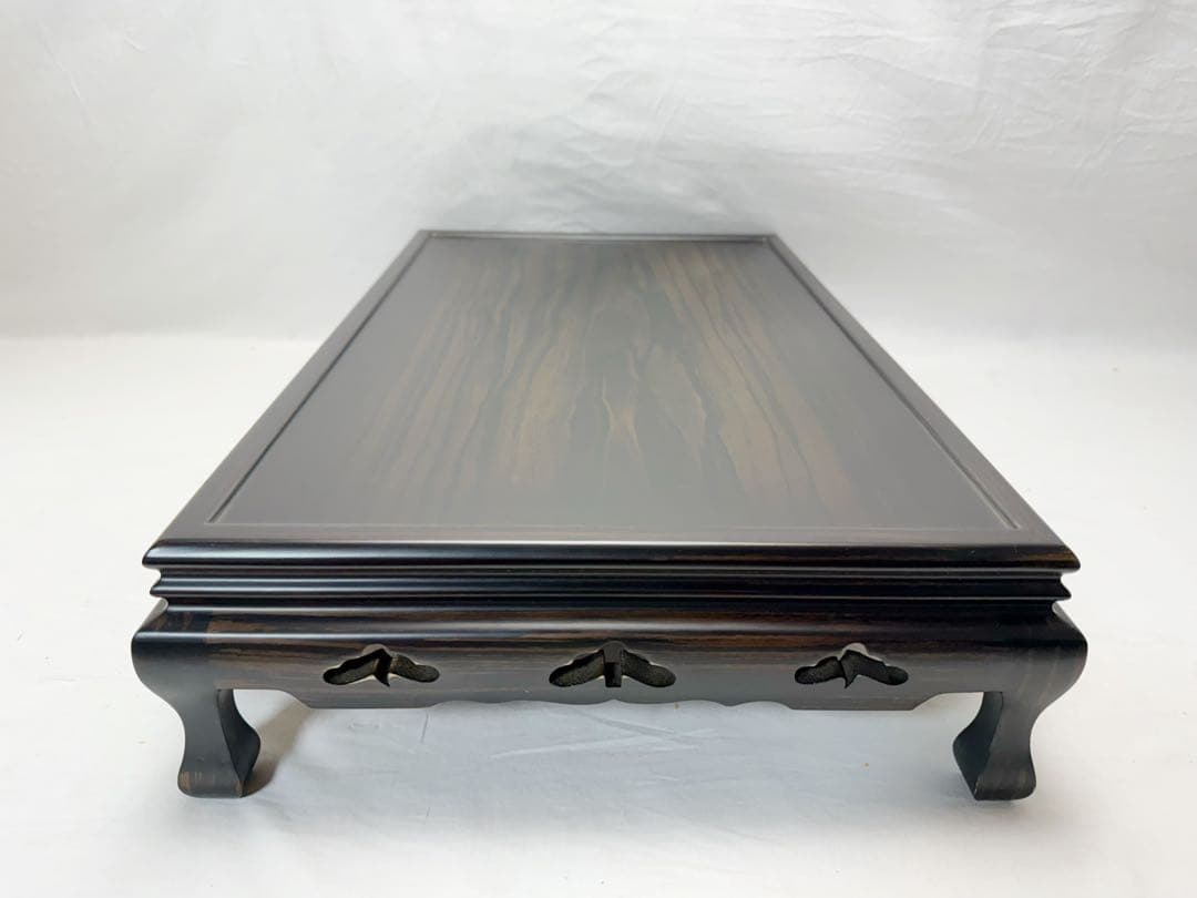 ほぼ未使用 華道具 唐木黒檀 松透かし彫 花台 1.8尺盆栽台 香炉台 元箱