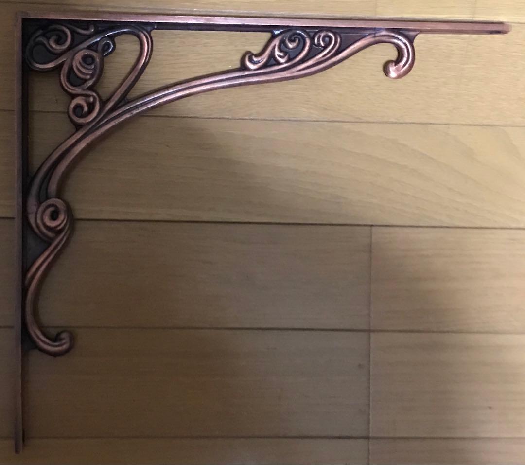 一点物　レトロ　真鍮　棚受　300ｍｍ✗350ｍｍ　ブロンズ　木ネジ付　2個