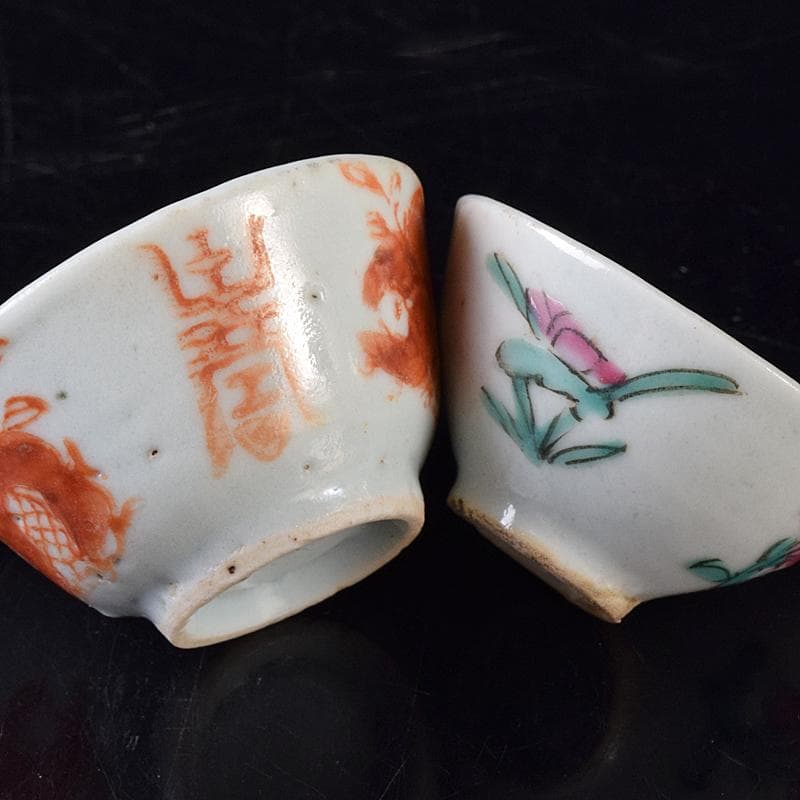 中国　青花山水文　粉彩花文など　盃　12客まとめて　M　R8128