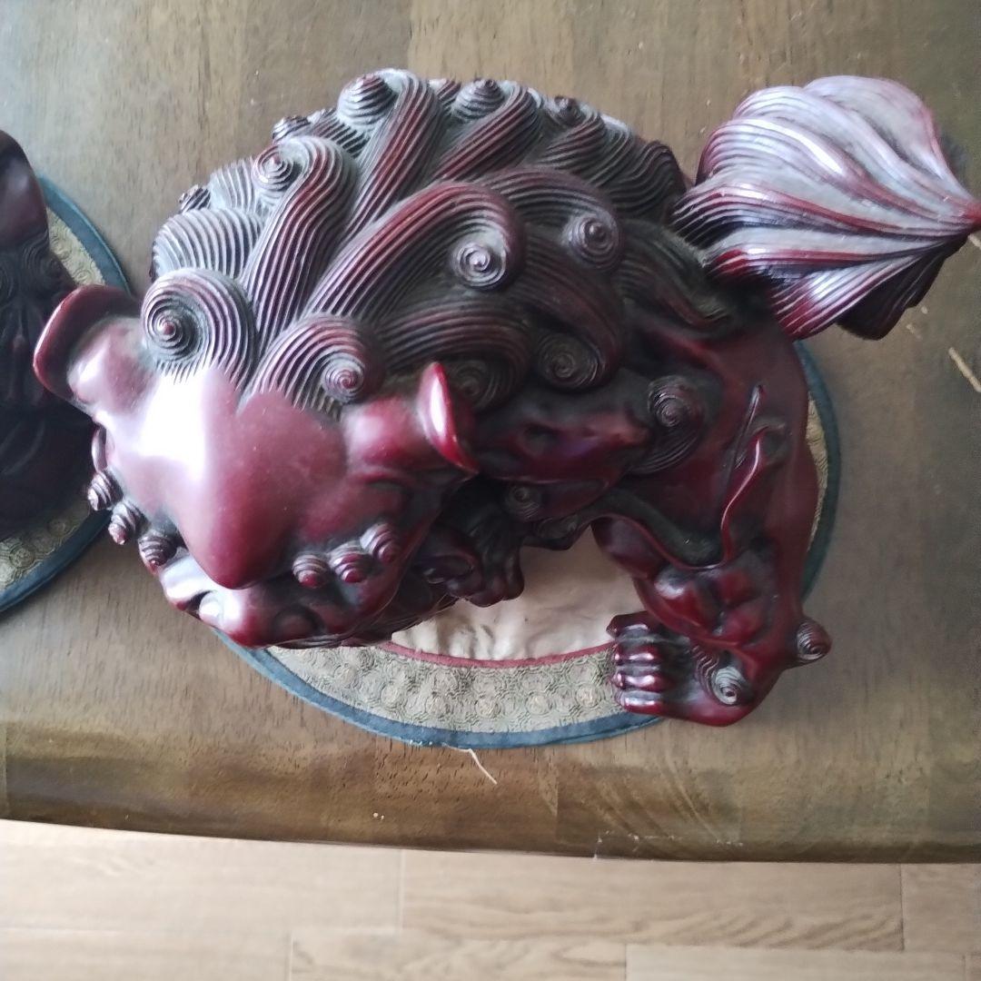 レトロ沖縄　シーサー置物　二体セットと鳥柄シート