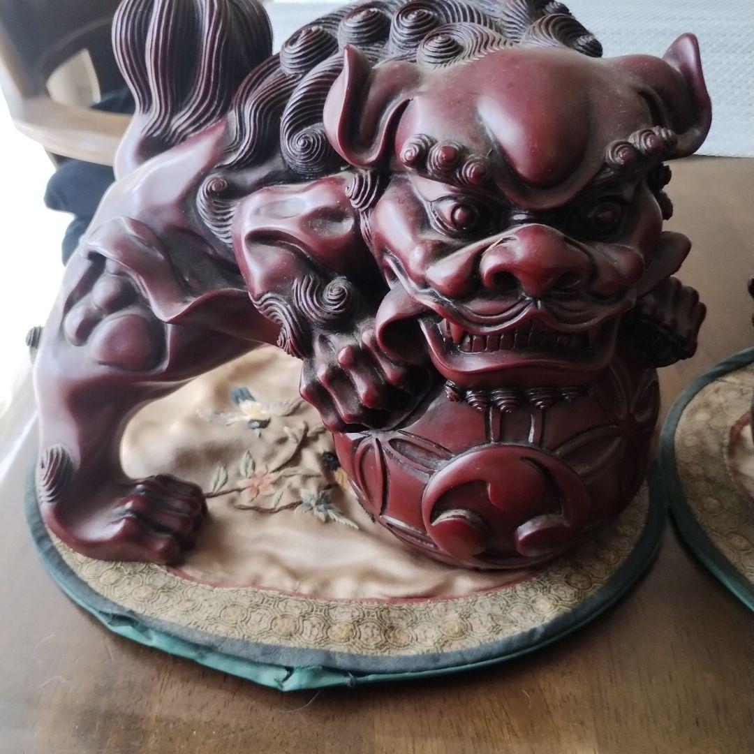 レトロ沖縄　シーサー置物　二体セットと鳥柄シート