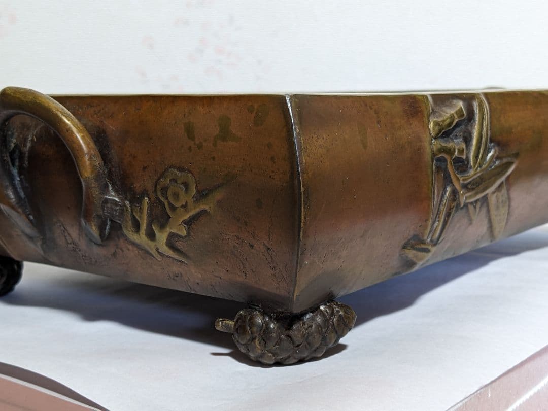 ♦中国古玩 大明宣徳 松笠 四つ足 水盤 宣徳銅 コレクション骨董品アンティーク