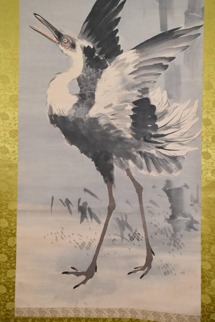 【真作】岸井静斎/鶴図/ 大幅/掛軸/名家伝来/AA-626