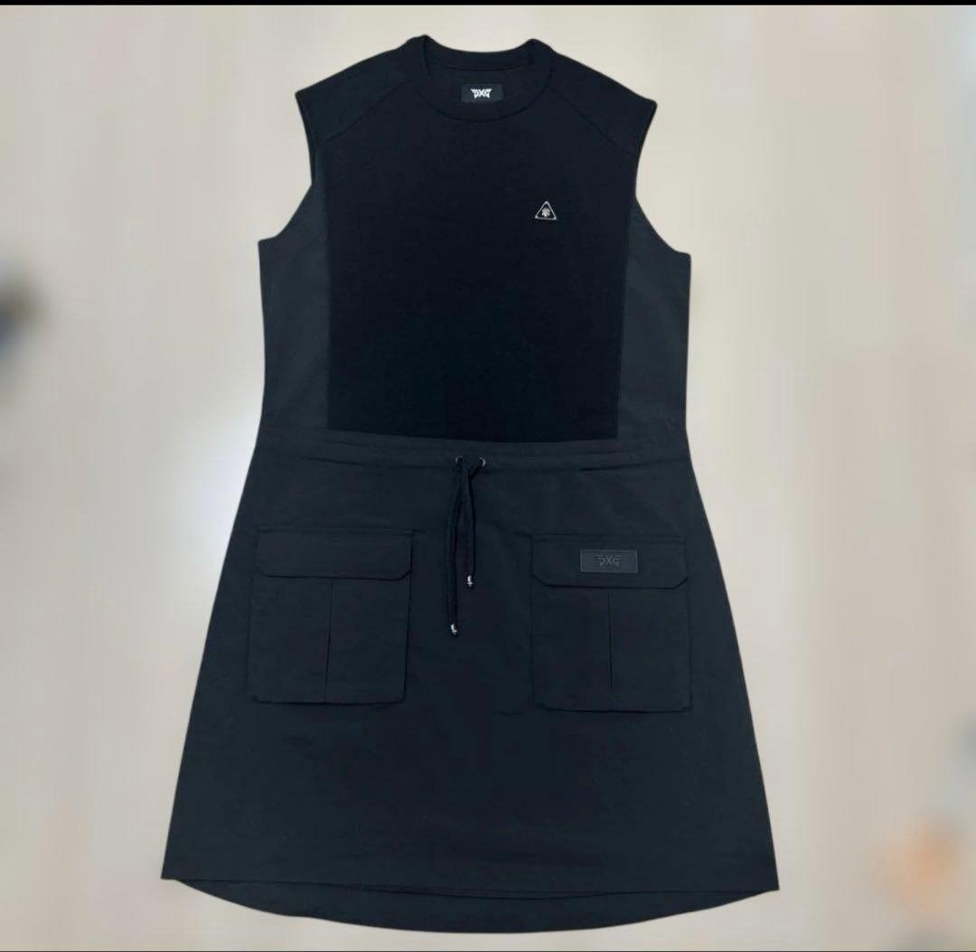 美品 PXG ゴルフウェア ワンピース レディース L ブラック スカルロゴ