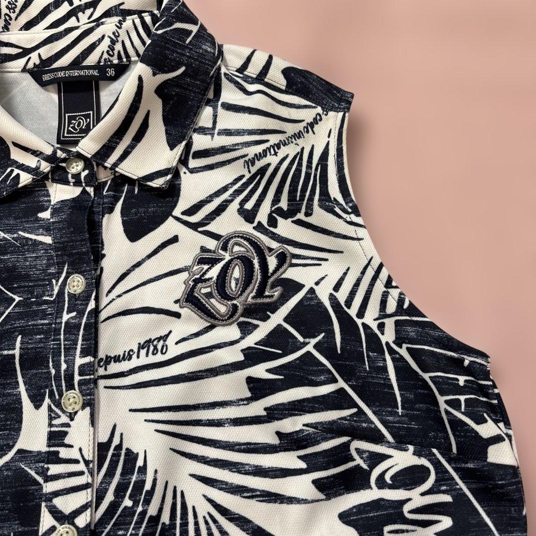 ZOYゾーイ ステンシル リーフプリントノースリーブワンピース