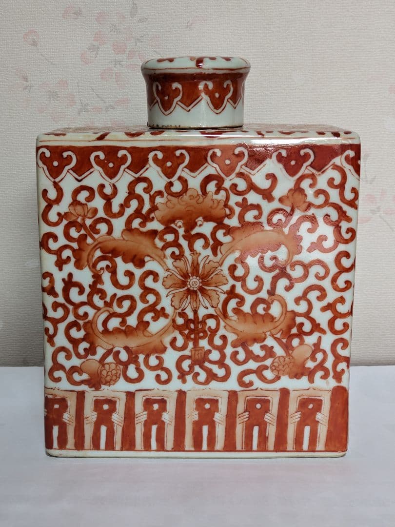 ♦中国古陶磁 古玩 古美術品 紅彩 角形酒缶 角瓶 骨董品 コレクション