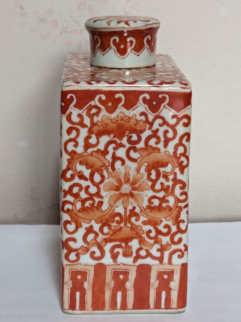 ♦中国古陶磁 古玩 古美術品 紅彩 角形酒缶 角瓶 骨董品 コレクション