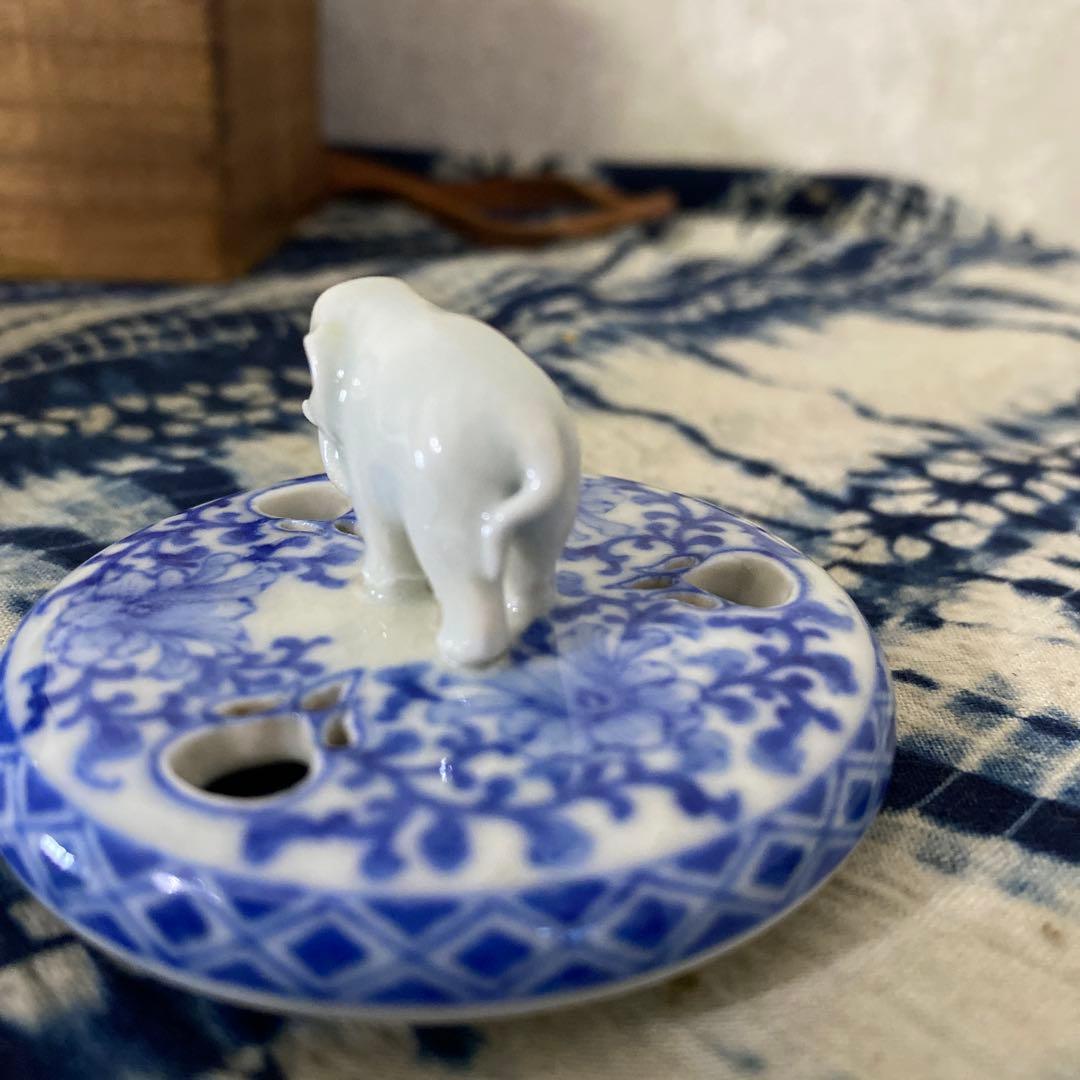 真葛香山　象蓋染付鳳凰香炉