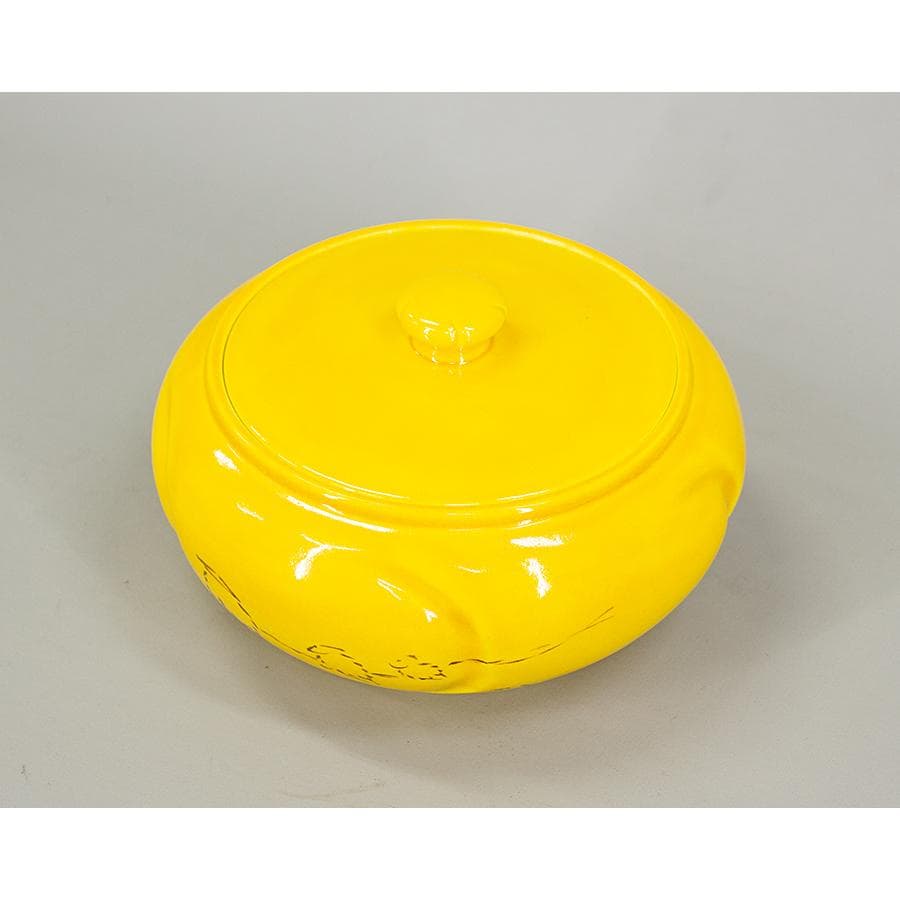 加賀瑞山 作 堀内宗完 兼中斎 絵書付 花押 黄交趾釉 捻梅平水指 共箱 茶道具