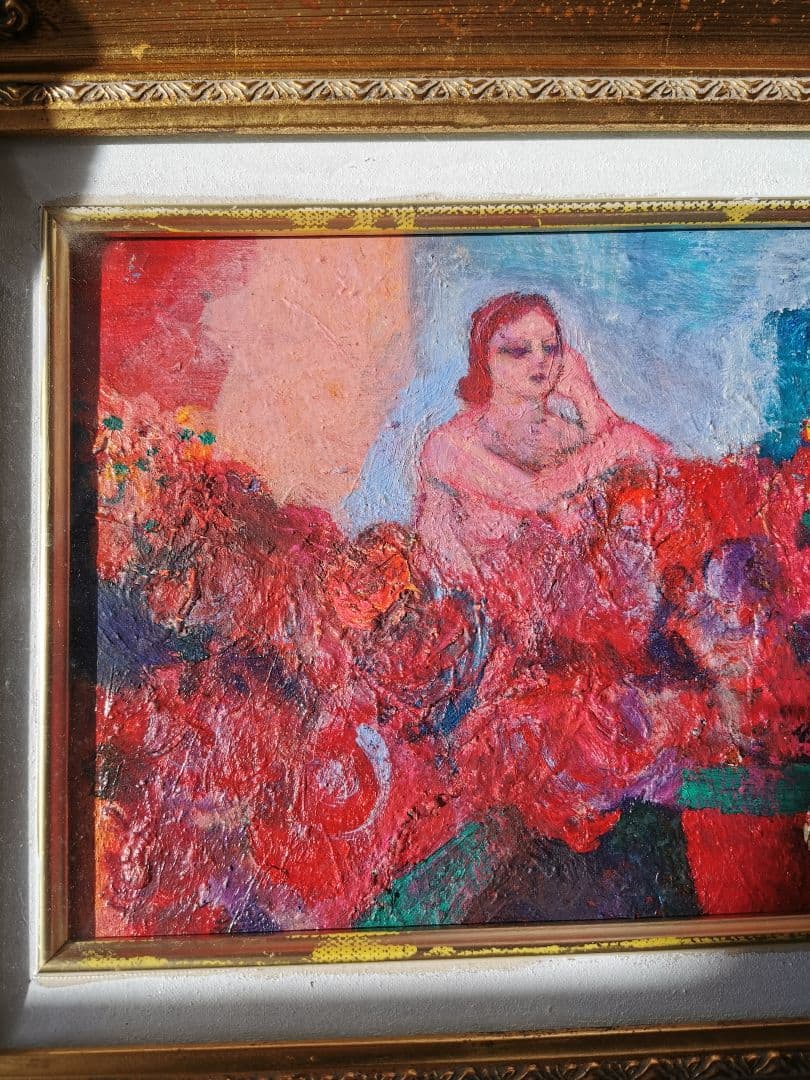 本多陽子 バラに恋する女 油彩画 F４号 署名入り金縁額装箱付き 日本美術家連盟