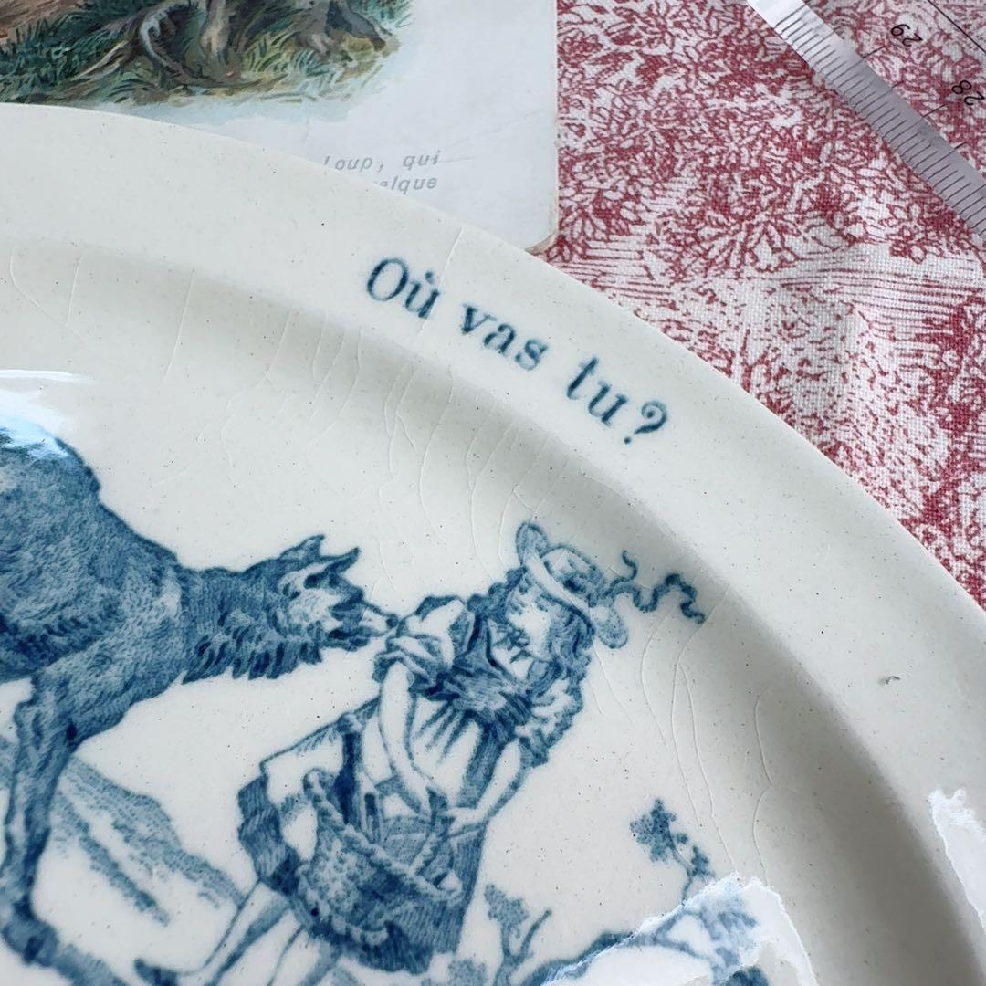 セール　フランスアンティーク　おままごと食器　赤ずきん　青　オーバルプレート　皿