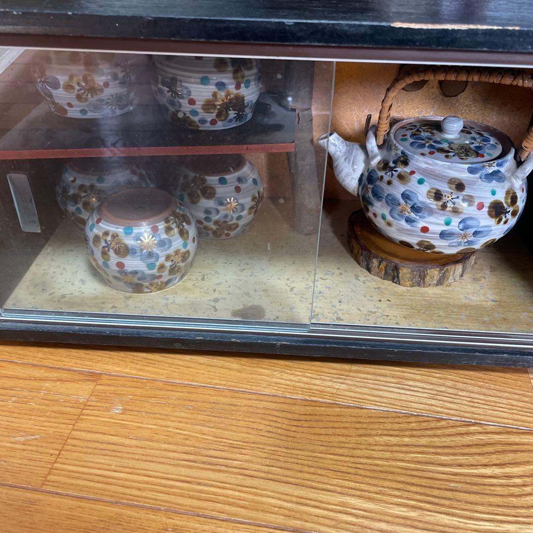 茶道具セット 急須と茶碗5個 ガラスケース付き