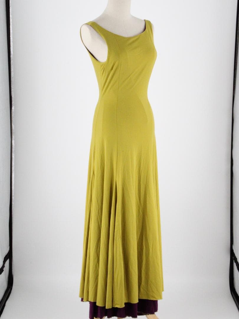 【美品 フラメンコ衣装】山吹色×パープル ドレス 大きく広がる裾 ワンピース