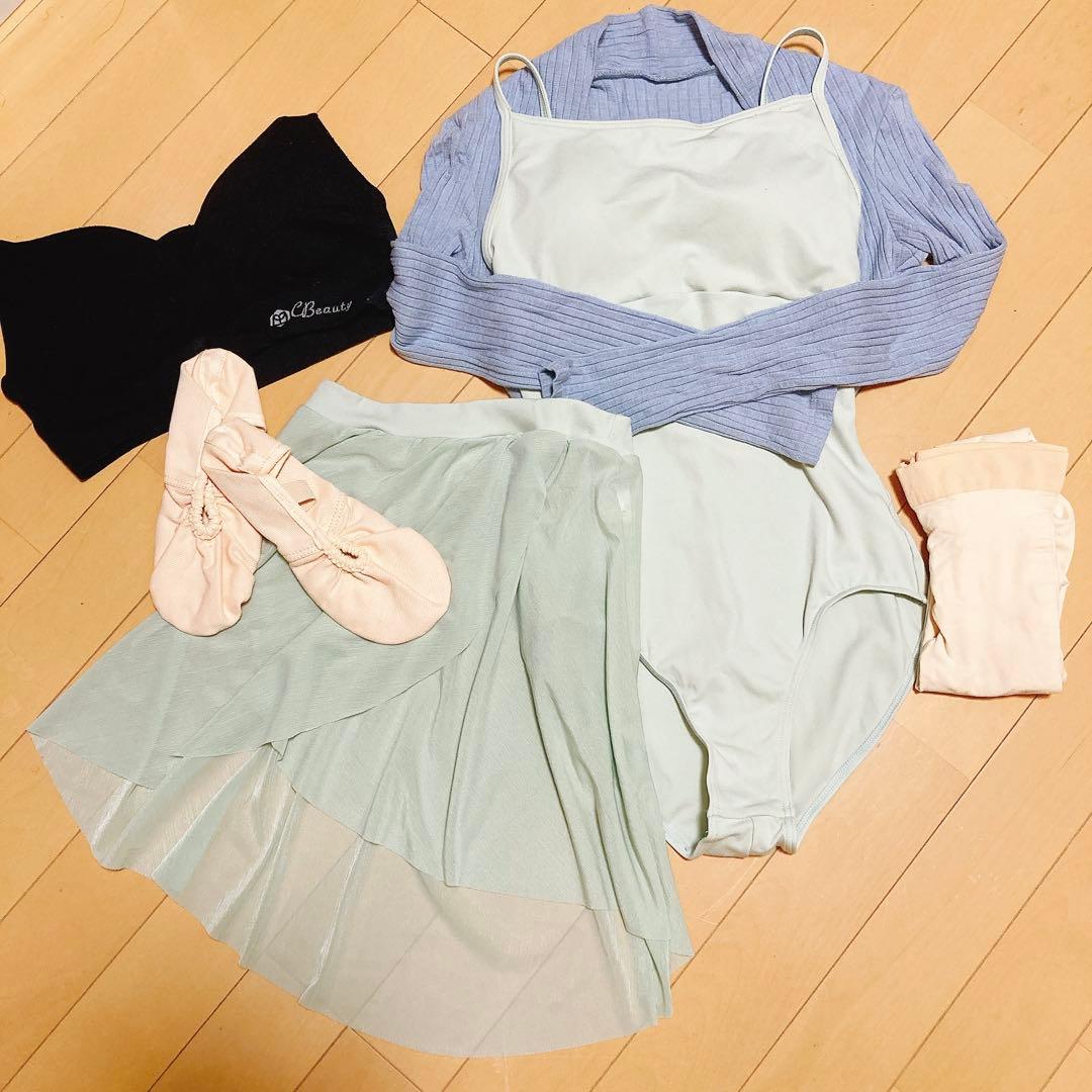 バレエ　レオタード　巻きスカート　バレエシューズ　ミントグリーン　バレエタイツ