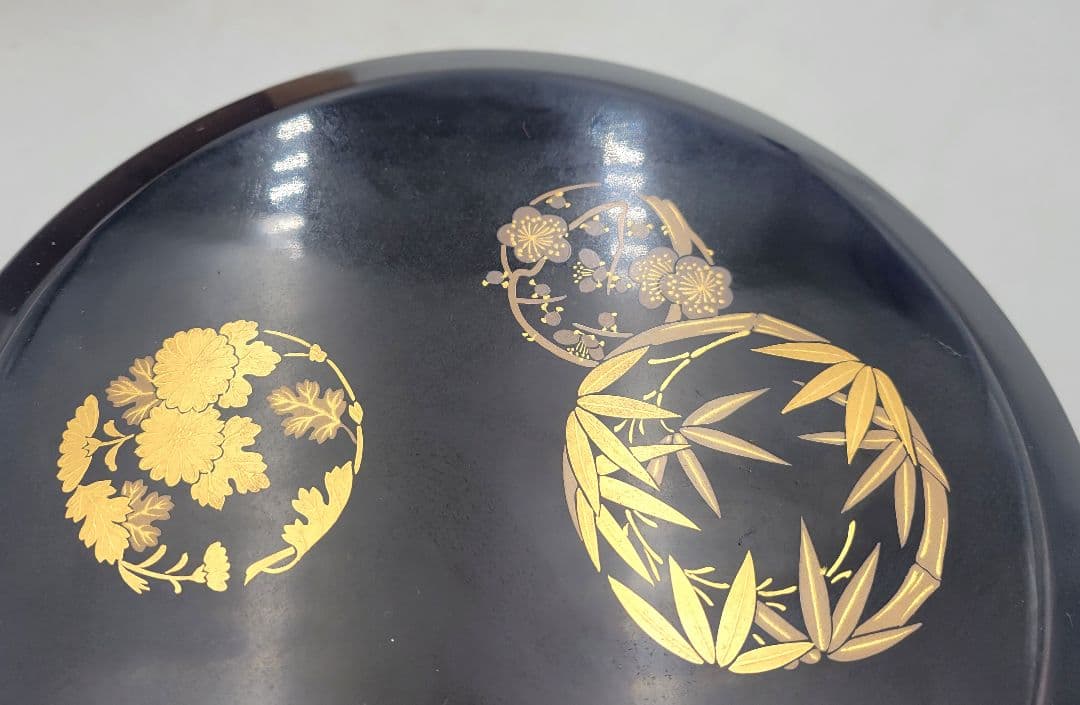 輪島塗　稲忠製　丸形重箱　蒔絵　共箱　骨董品、美術品