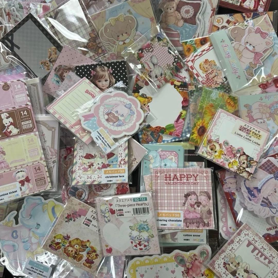 紙モノ大量●可愛いメモやダイカットカードOPPテープ紙モノ文具、新品未使用品多数