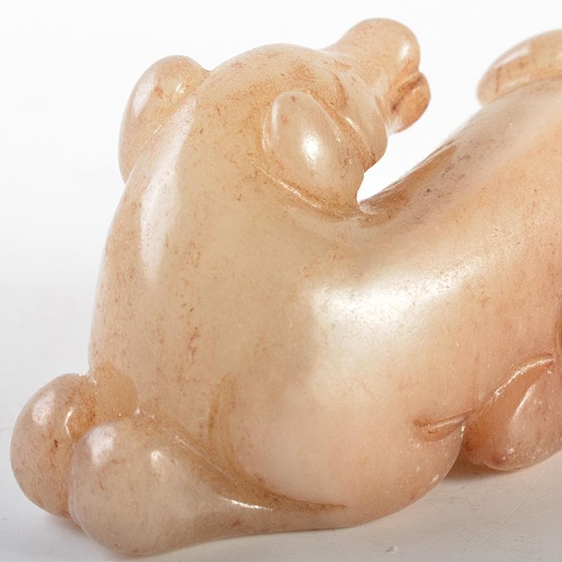 中国　玉石彫刻　白玉　神獣刻　根付　紙鎮　置物　C　7424E