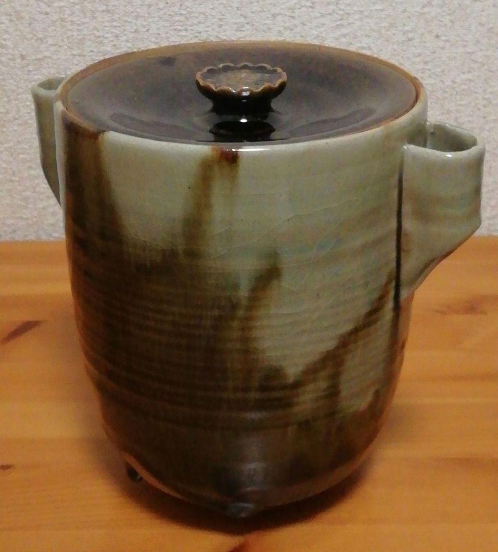 淡々斎書付　膳所焼　陽炎園　竹耳付　水指　共箱　茶道具