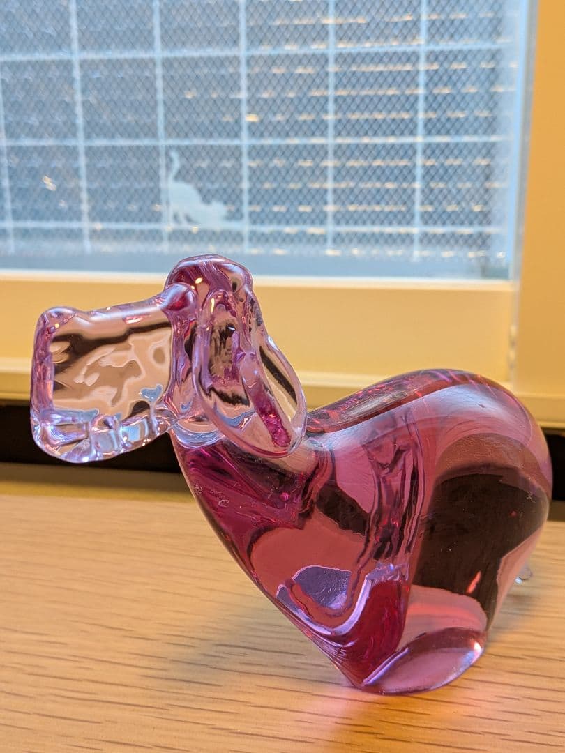 レア　ヴィンテージボヘミアガラスアメジスト色　犬の置物