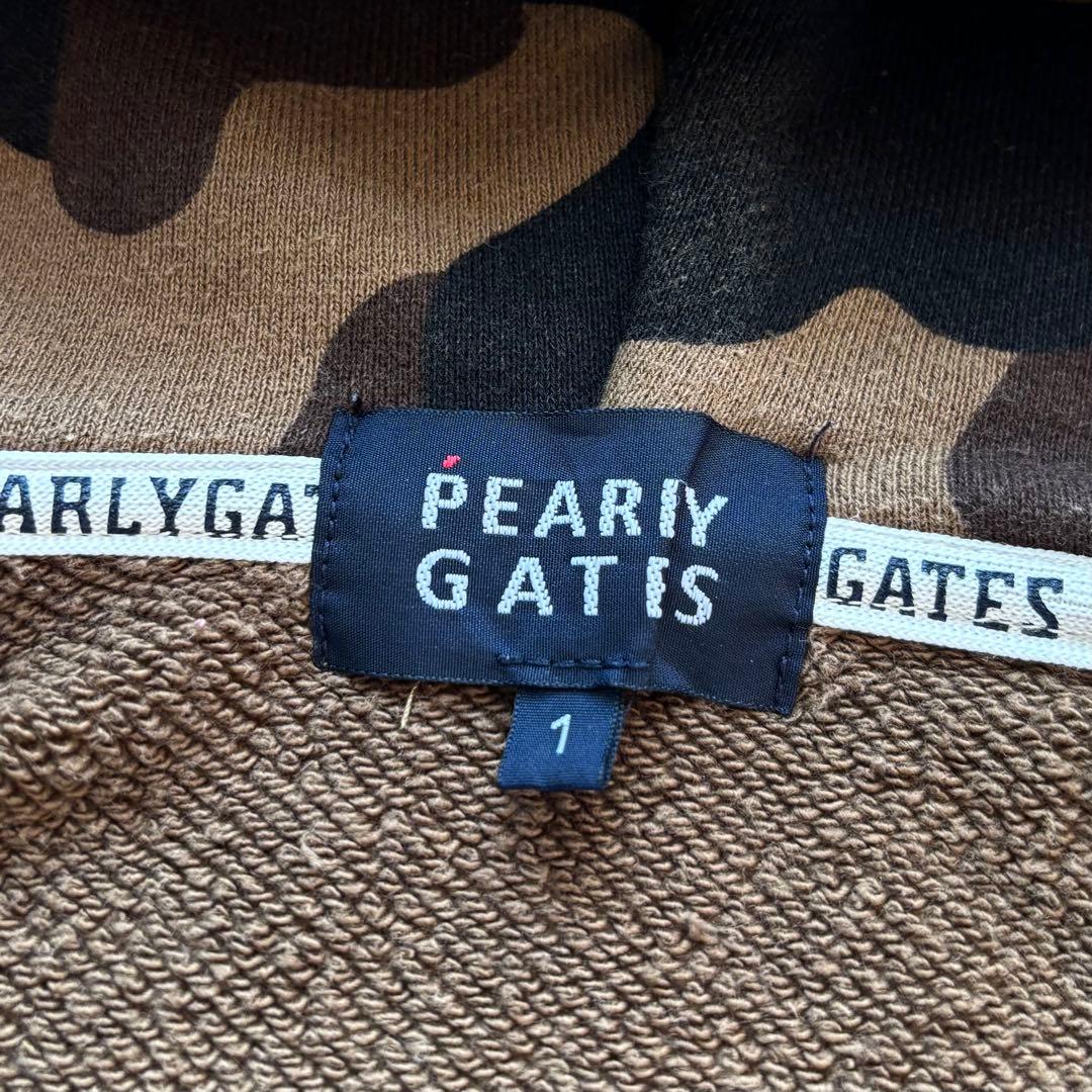 PEARLY GATES 迷彩カモフラ総柄 ジップフードパーカー にこちゃん刺繍