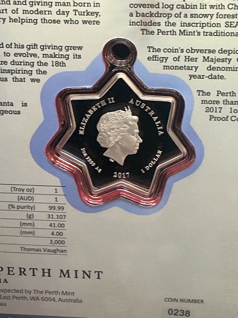 2017年　STAR SHAPED CHRISTMAS 1oz銀貨