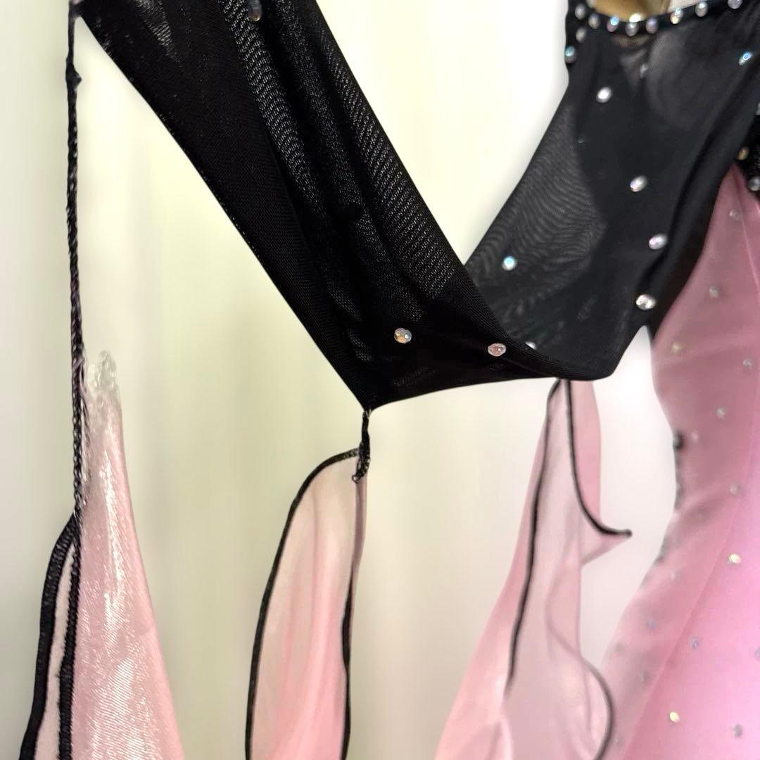 6264★SM ピンク 黒 フリル スタンダードドレス社交ダンス