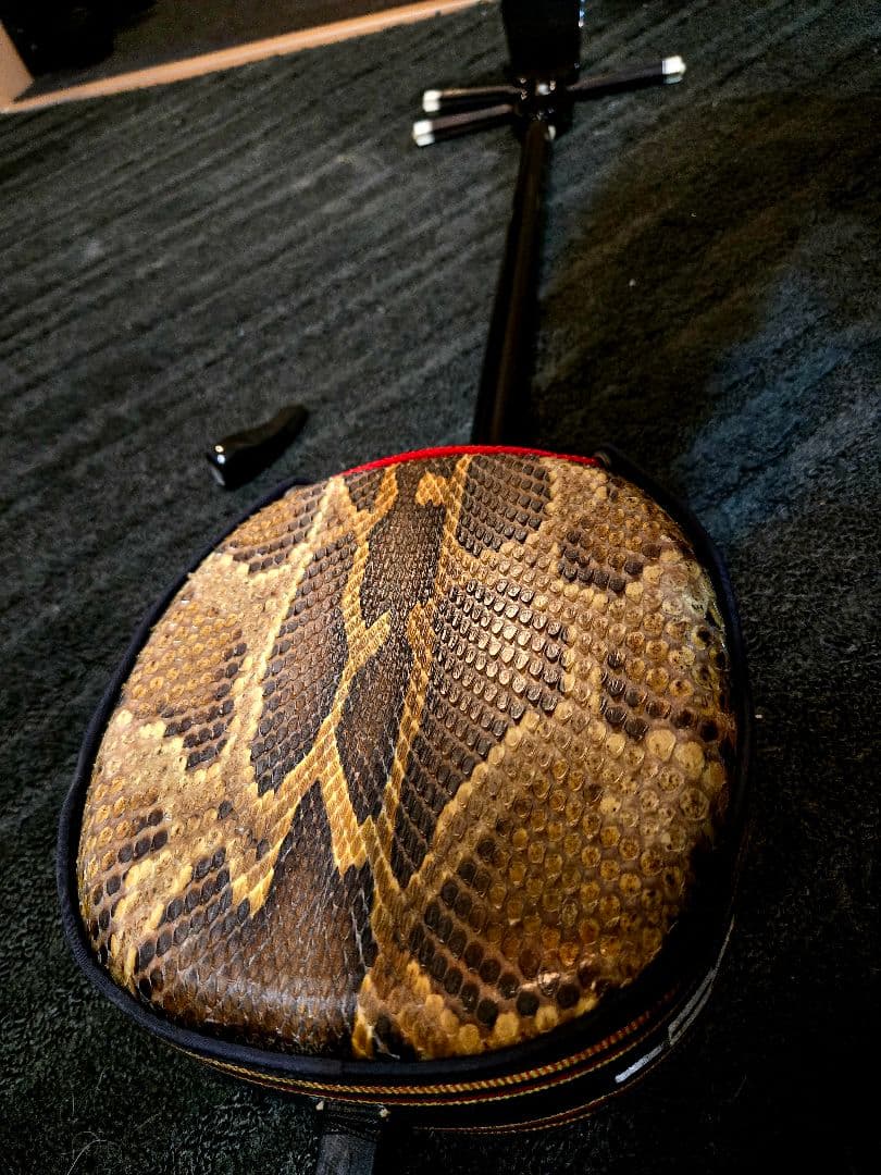 三線 蛇革模様　美品