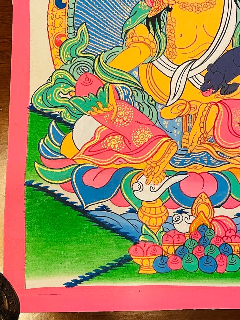 《手描き 肉筆画》宝蔵神 財宝神／ジャンバラ クベラ チベット密教 仏画　a2