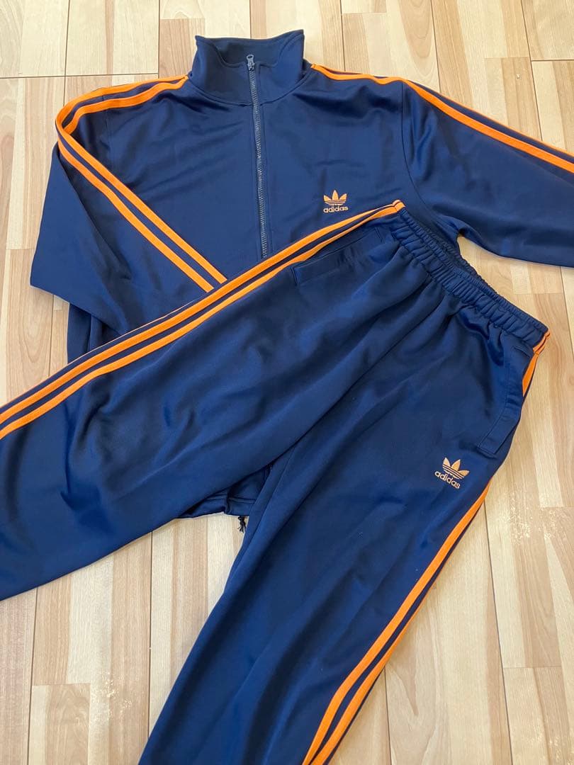 adidas ネイビー オレンジ ジャージ 上下 セットアップ ヴィンテージ　L