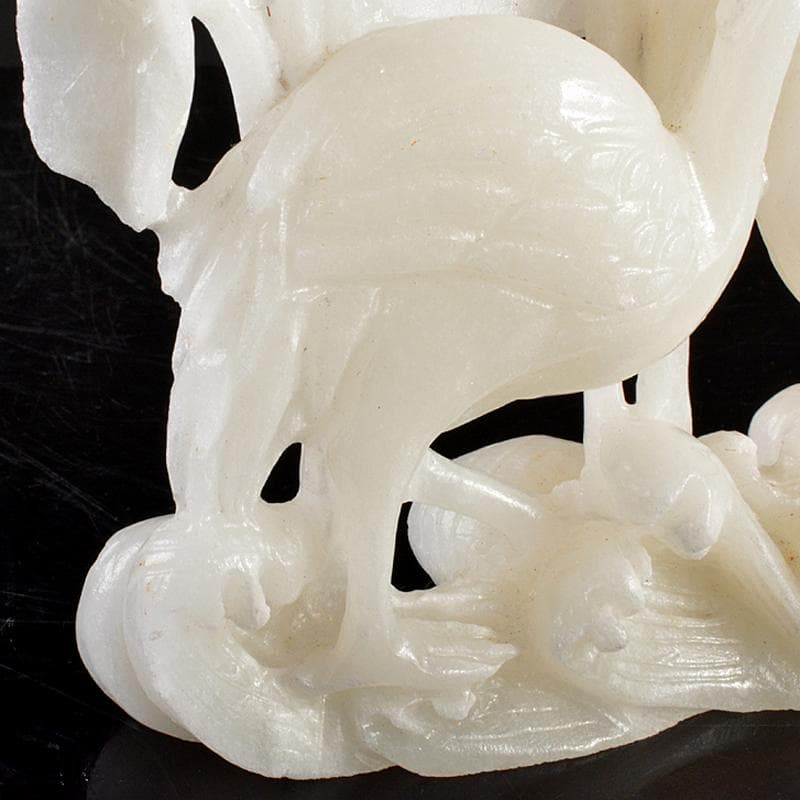 中国　玉石白玉彫刻　蓮に鶴　置物　V　R5692