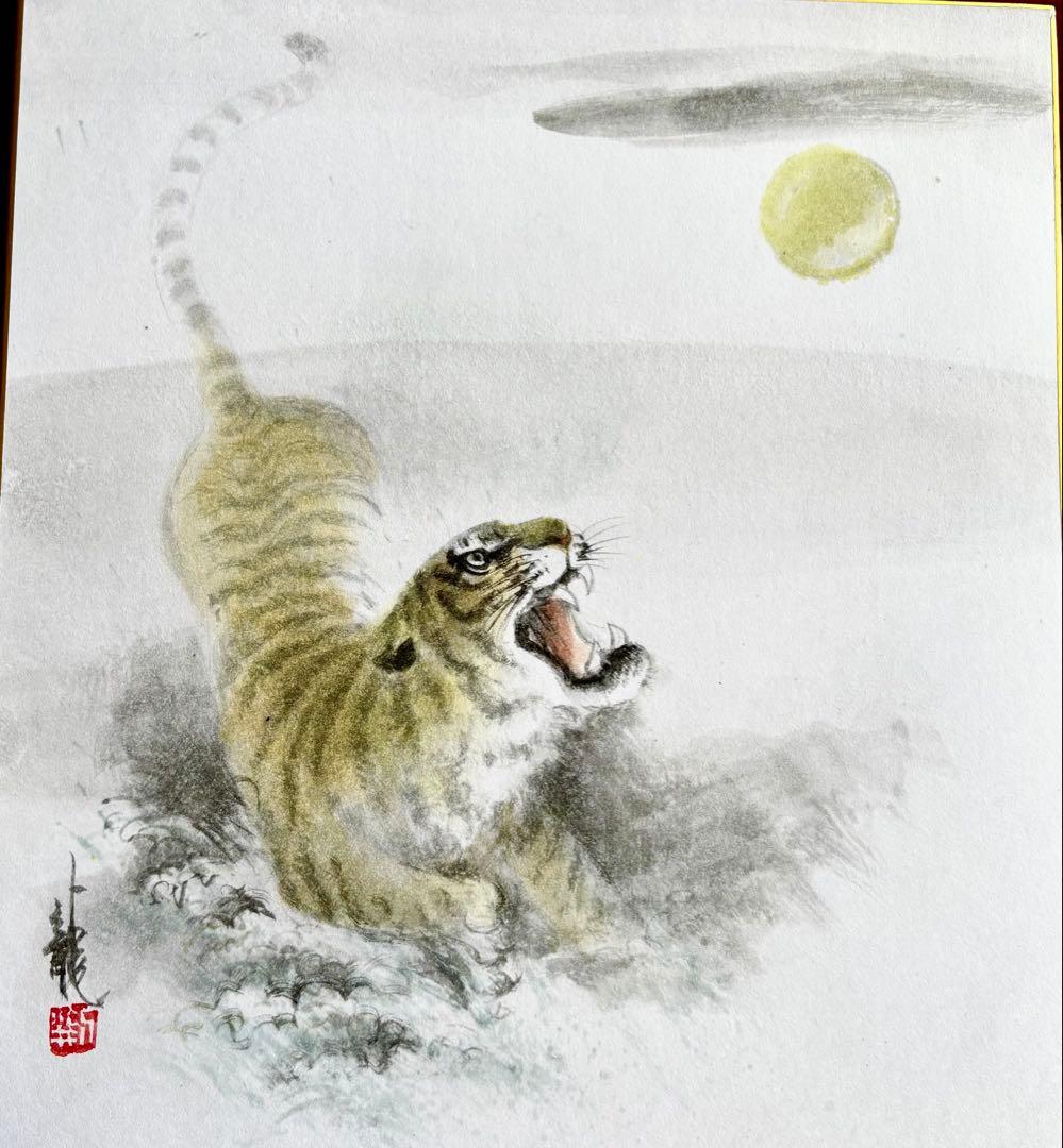 水墨画（肉筆手描き）虎绘色紙6枚