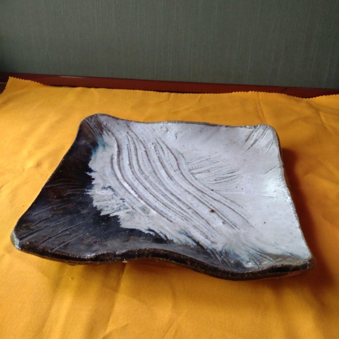 『朝鮮唐津四方皿』鏡山窯　井上東也　茶道具