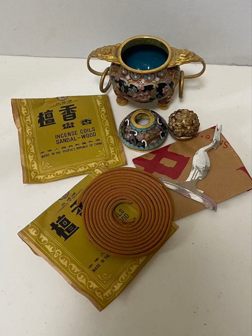 中国美術 七宝焼三足香爐 銅製 年代物