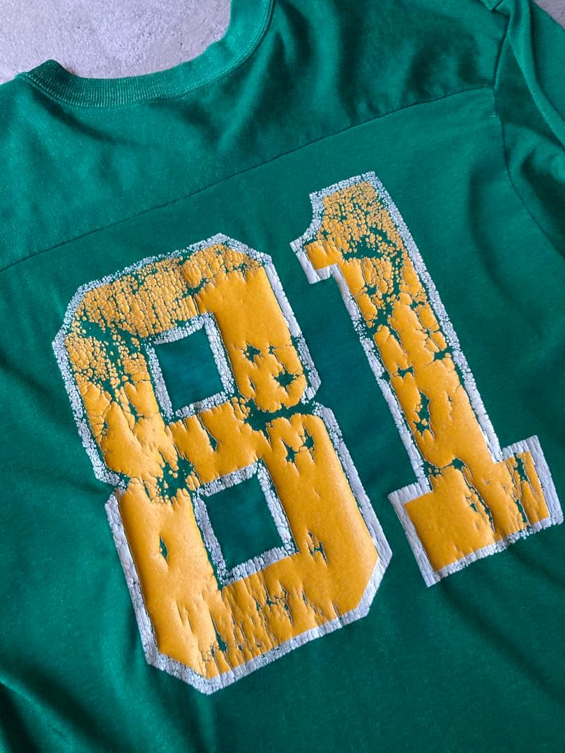 80s champion フットボールTシャツ L 緑 ボロ USA製