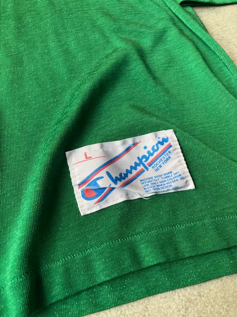 80s champion フットボールTシャツ L 緑 ボロ USA製