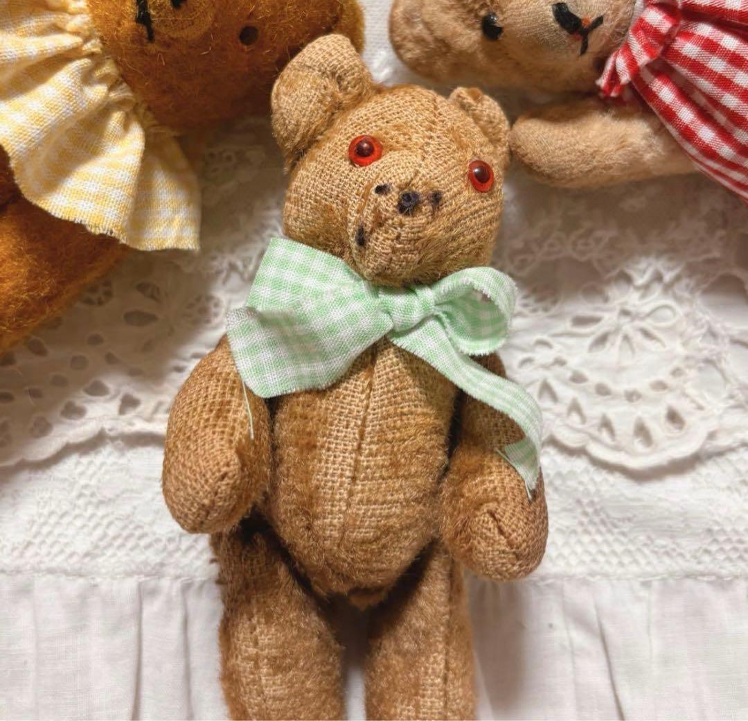 ミニベアちゃんʕ•ᴥ•緑リボンの子　アンティークベア　ヴィンテージベア
