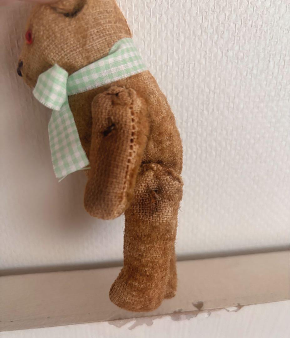 ミニベアちゃんʕ•ᴥ•緑リボンの子　アンティークベア　ヴィンテージベア