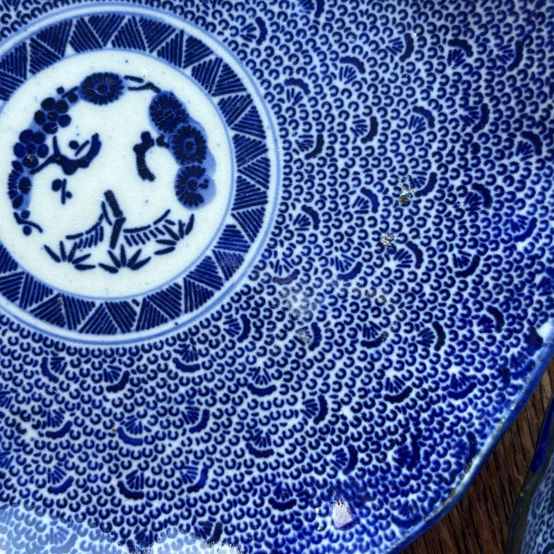 ベロ藍　微塵唐草模様　印判皿