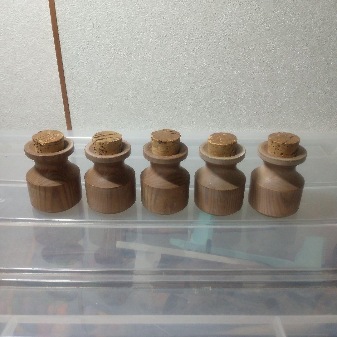北欧ビンテージ木製スパイス入れ5個、