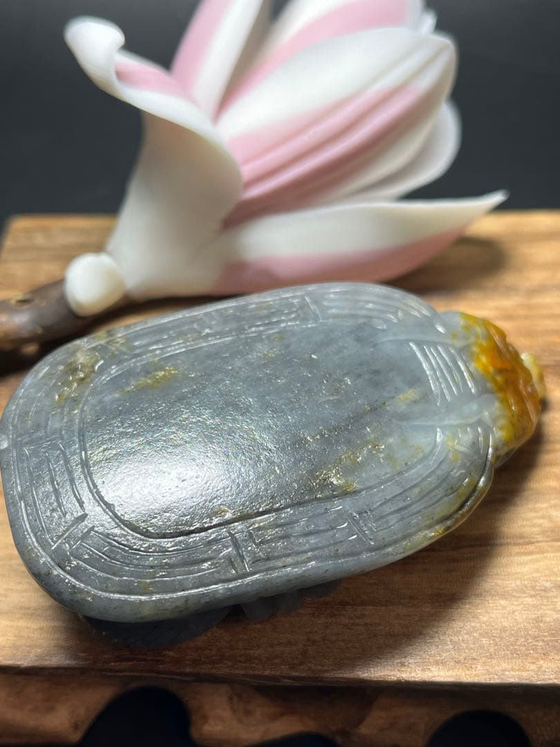 本物和田玉★子料★青花黄皮！招財モチーフ龍亀証明書付き04新疆和田玉