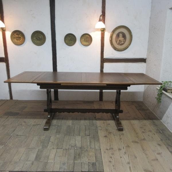 イギリス アンティーク 家具 ダイニングテーブル ドローリーフ 英国 6836d