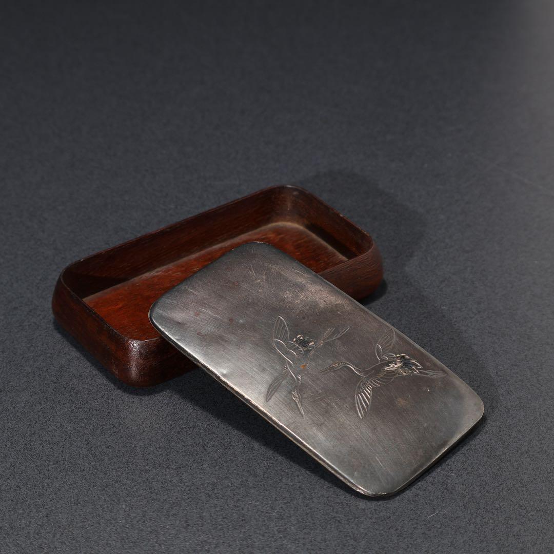 純銀　鶴図　爪楊枝入れ　小物入れ　アンティーク　R1482K3