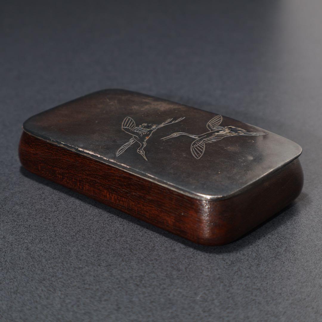 純銀　鶴図　爪楊枝入れ　小物入れ　アンティーク　R1482K3